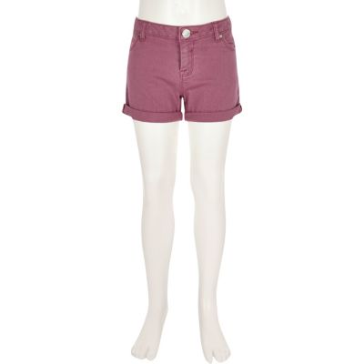 Girls pink denim turn-up shorts